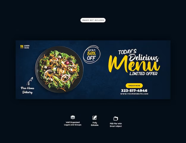 Delicious food sales menu facebook cover template