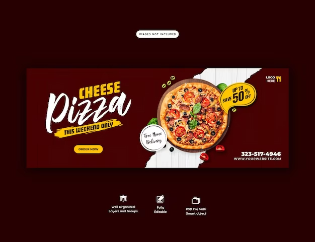 Food menu and delicious pizza cover banner template