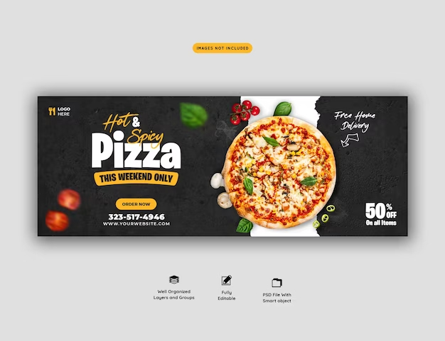 Food menu and delicious pizza social media cover template