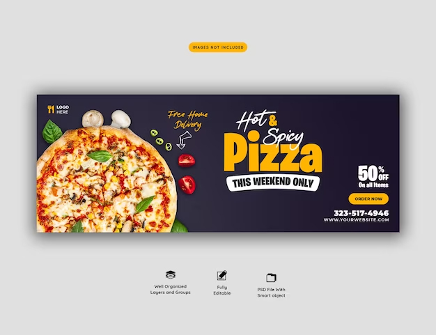 Food menu and delicious pizza social media cover template