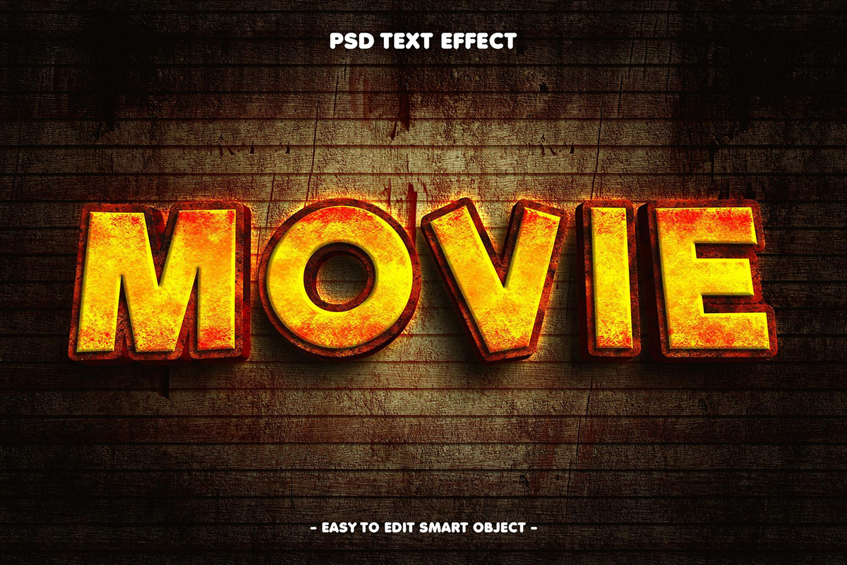 Movie rusted text effect on wooden background