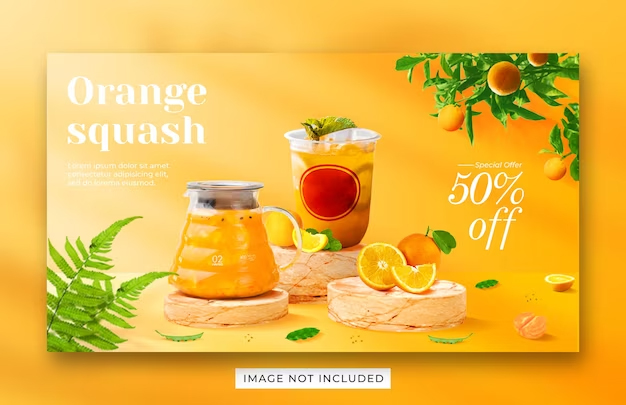 Orange squash drink menu promotion web banner template