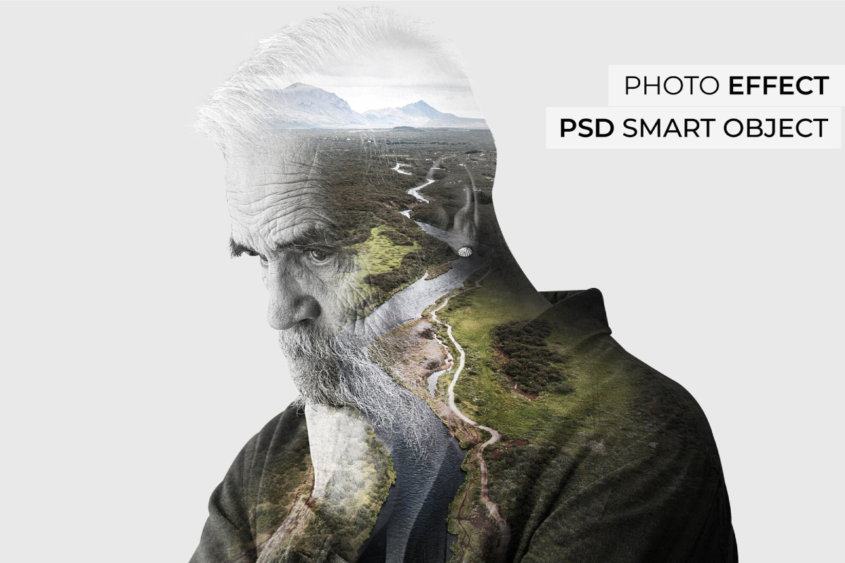 Person with double exposure effect mock-up