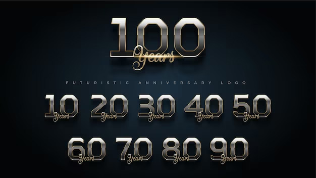 100 year luxury gold and silver anniversary number set logo