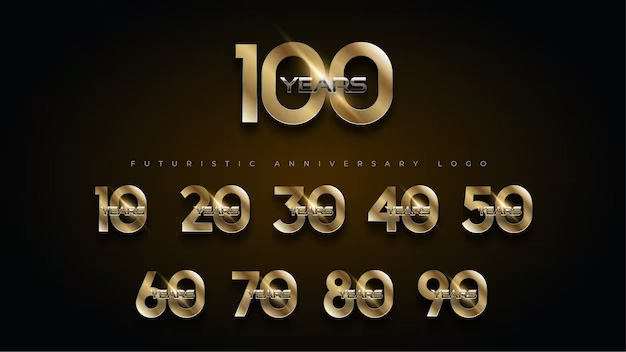 100 year luxury gold and silver anniversary number set logo