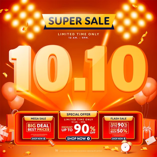 1010 3d style super sale banner template design for web or social media