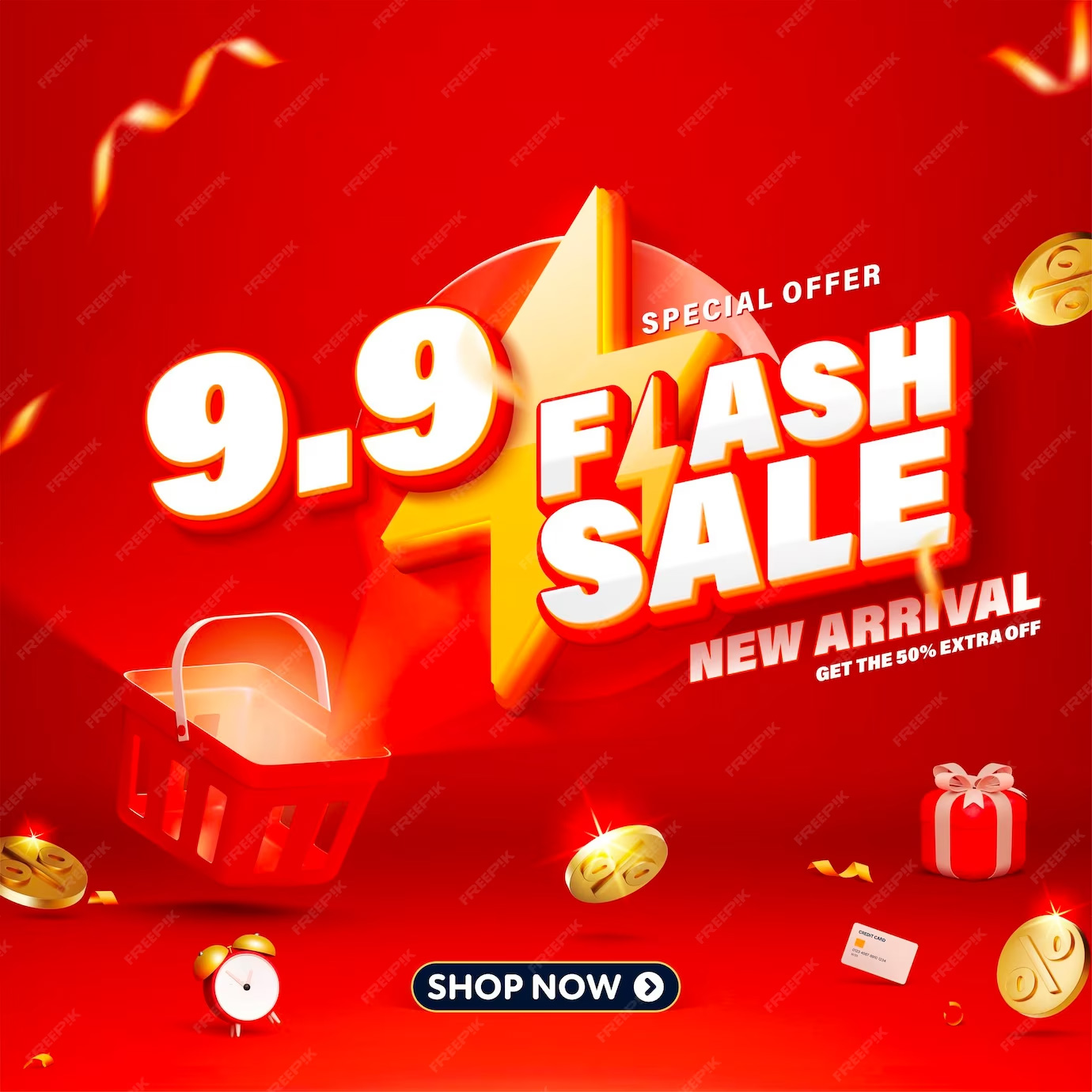99 3d style flash sale banner template design for web or social media
