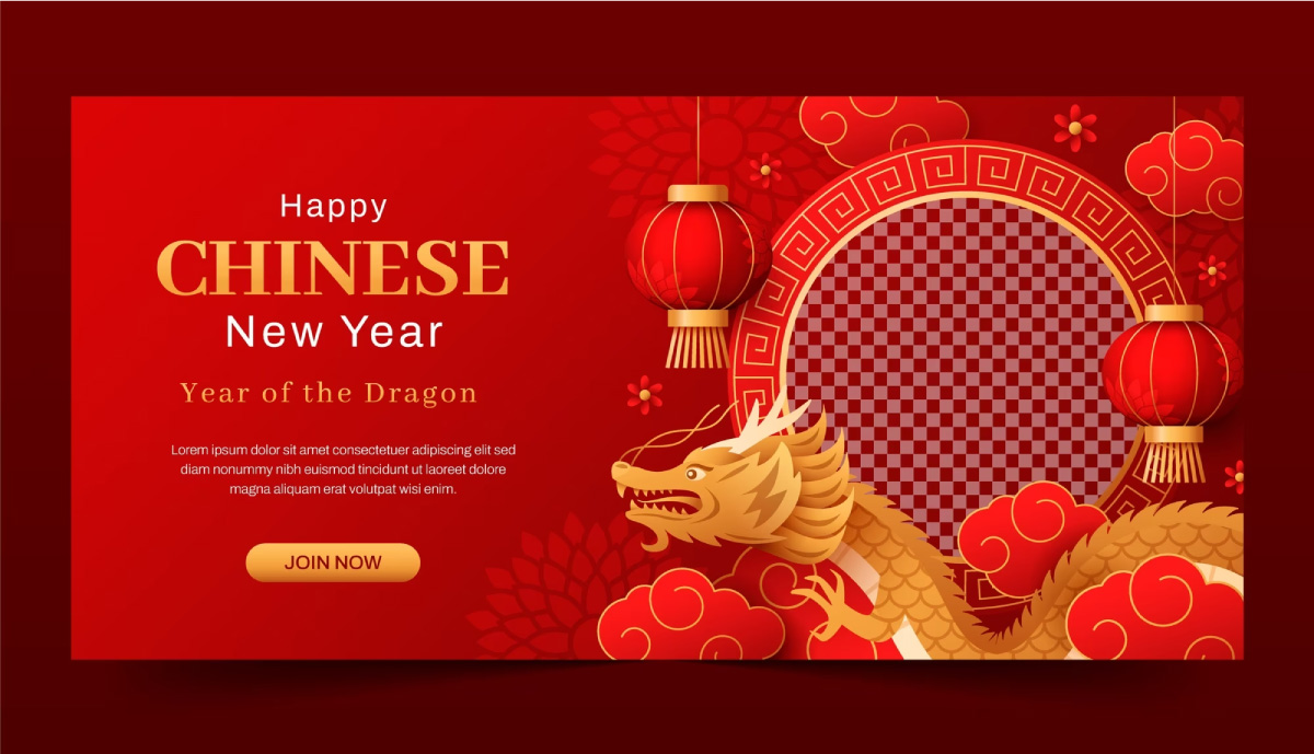 Gradient horizontal banner template for chinese new year festival