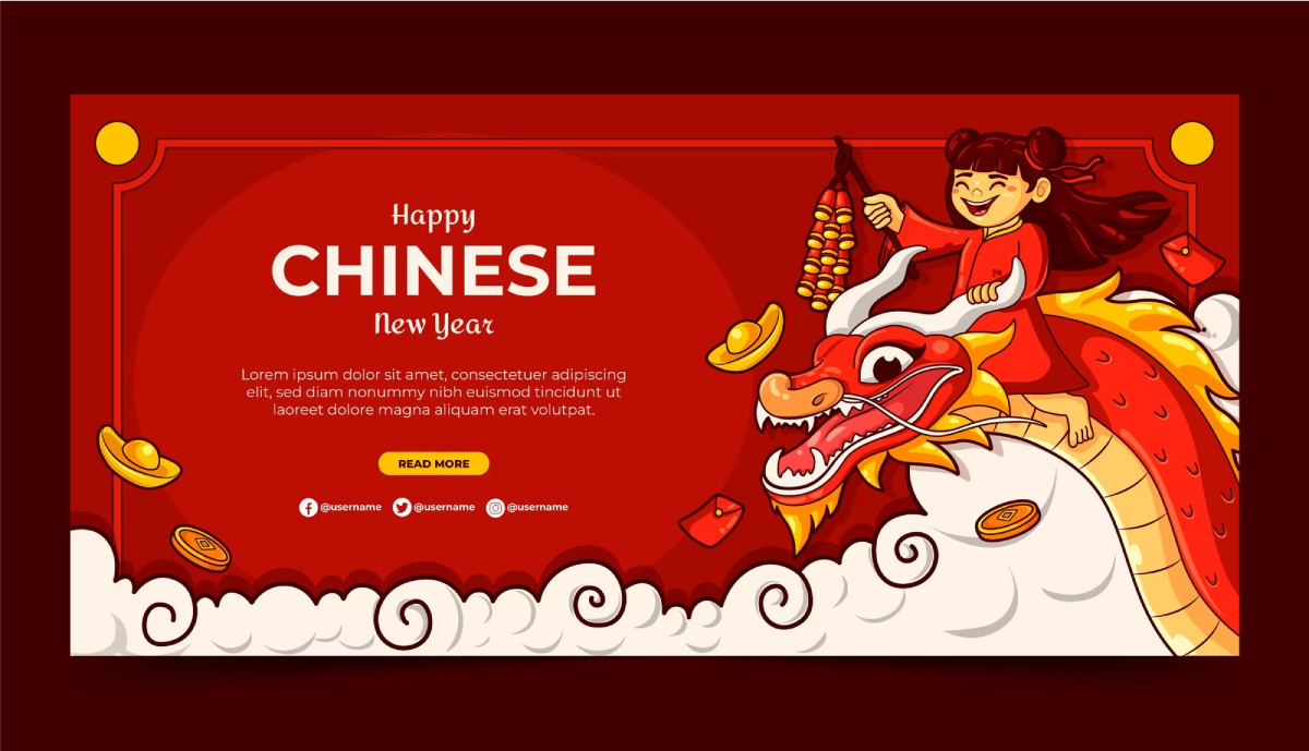 Hand drawn horizontal banner template for chinese new year celebration