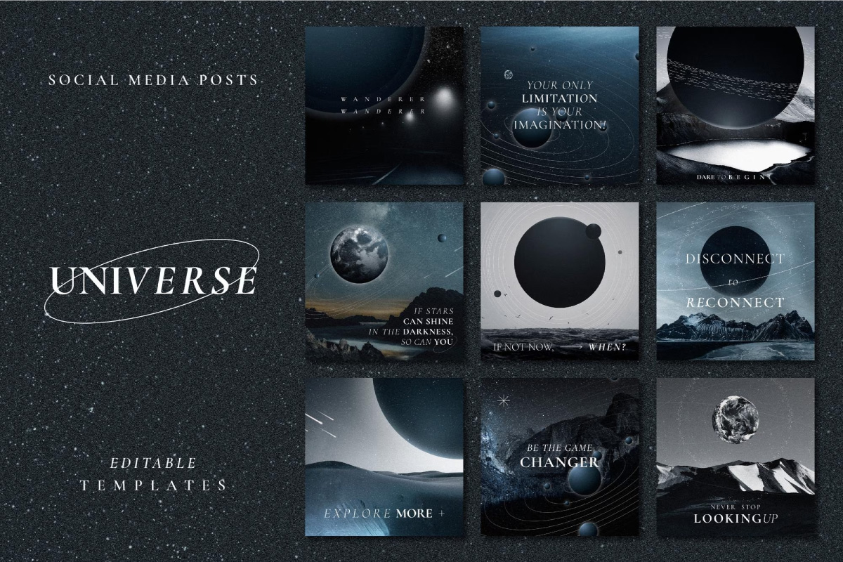 Aesthetic galaxy inspirational template vector with quote social media post collection