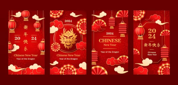 Gradient instagram stories collection for chinese new year festival