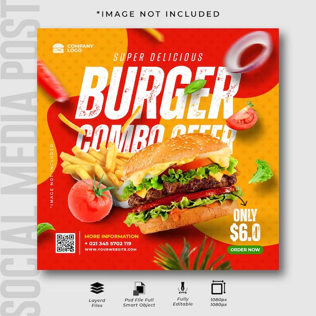 Delicious burger and fast food social media post template