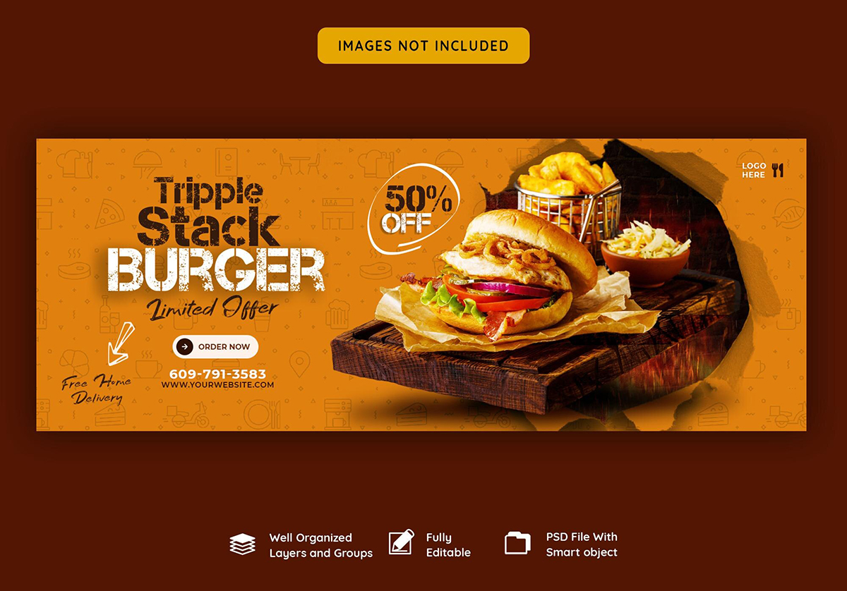 Delicious burger and food menu facebook cover template