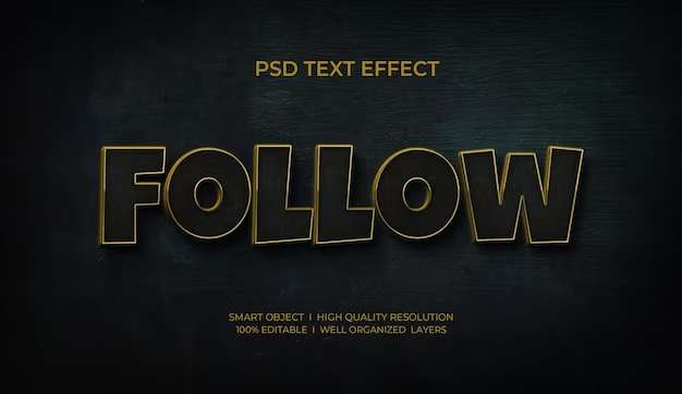 Follow 3d gold text effect template