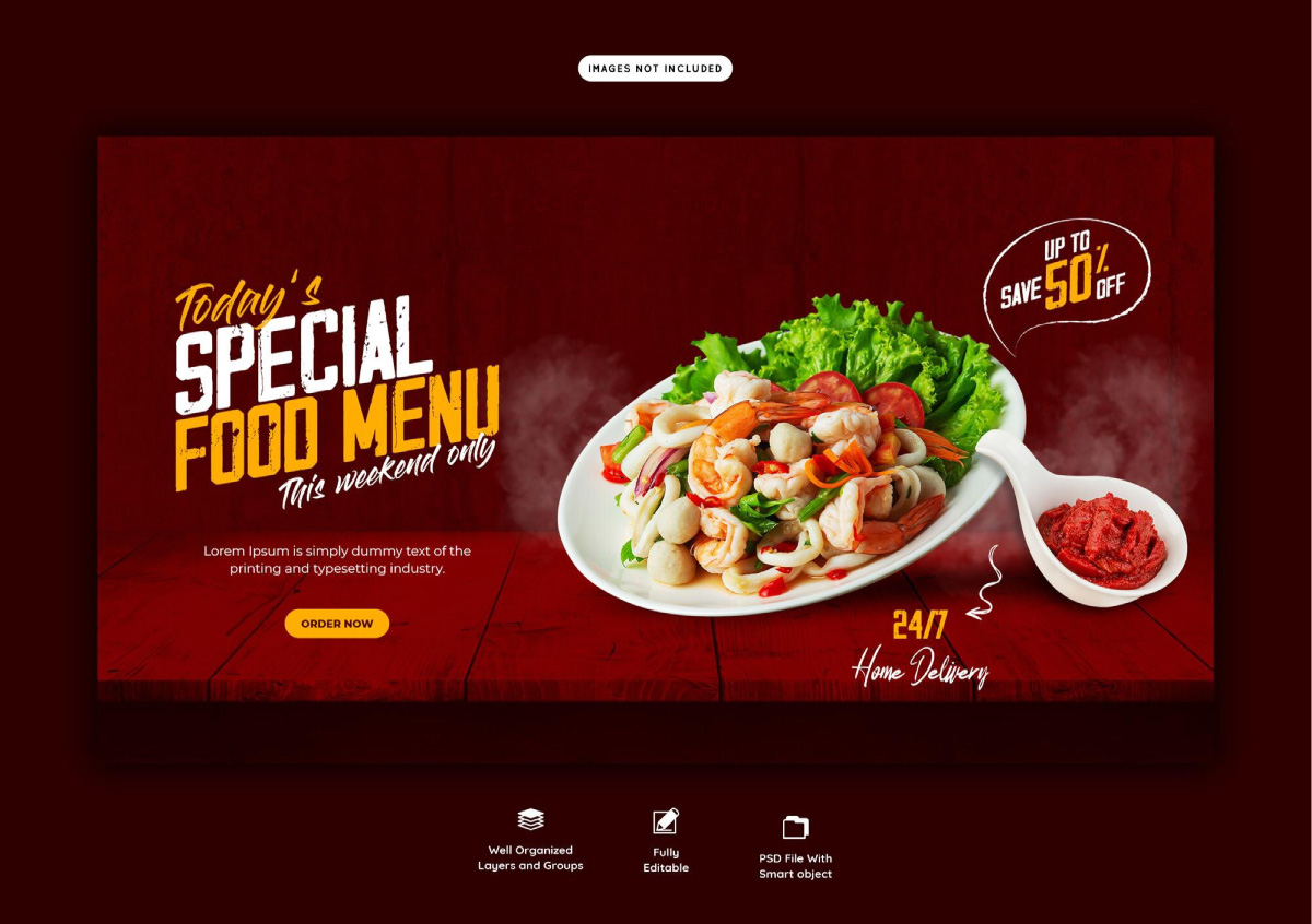 Food menu and restaurant web banner template