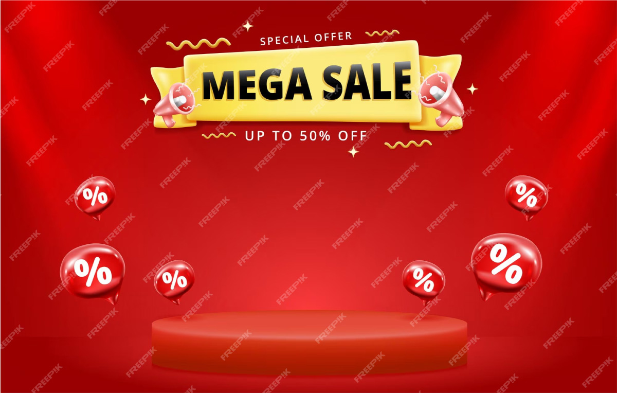 Mega sale banner template with percent icon design