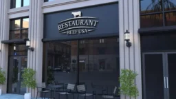3d logo mockup on restaurant facade