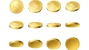 Realistic gold coins. Different angles golden coin, money cash payment, finance symbols, doll