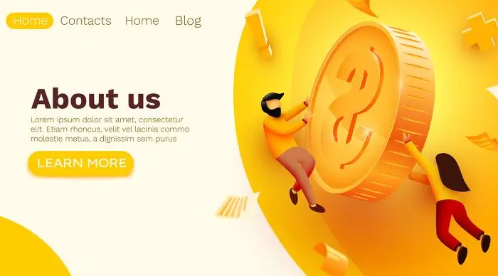 People flying around golden coin