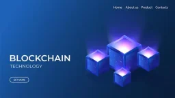 Blockchain technology isometric banner 3d neon illustration with digital cryptocurren