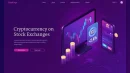 Cryptocurrency exchange market isometric landing page. Digital money mining, computer an