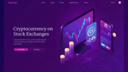 Cryptocurrency exchange market isometric landing page. Digital money mining, computer an