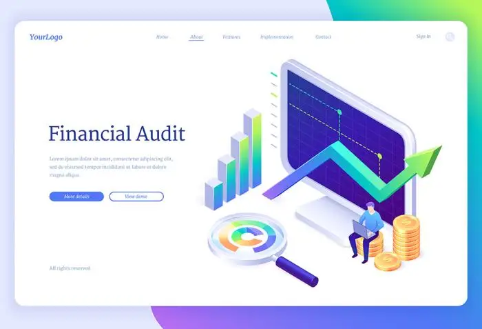 Financial audit isometric landing page or web banner