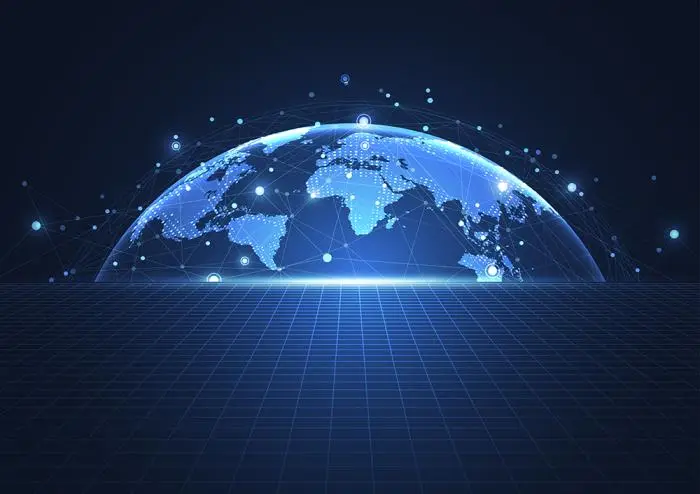 Global network connection world map point and line composition concept of global
