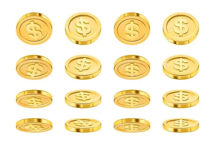 Different positions of dollar coins animation set
