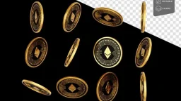 Falling golden and black cryptocurrency ethereum eth coins on black background 3d illustra