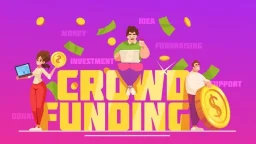 Crowdfunding flat concept with perspective startup and contributor characters