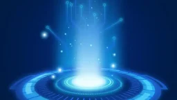 Realistic blue hologram portal background