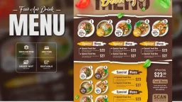 Delicious fast food and drink menu template with modern concept