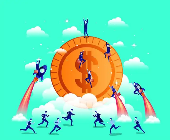 Coin money with businessmen team