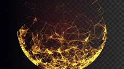 Abstract vector mesh half-yellowspheres-low-poly-style-flying-debris-line-transparent-background