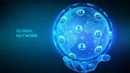 Global network connection concept. World map point and line composition. Earth globe wireframe hand