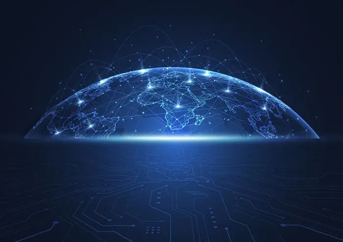Global network connection world map point line composition concept global