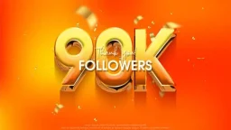 90k followers speech background with a bright and fresh orange color