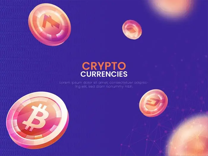 Crypto currencies concept based poster design decorated with 3d coins illustrati