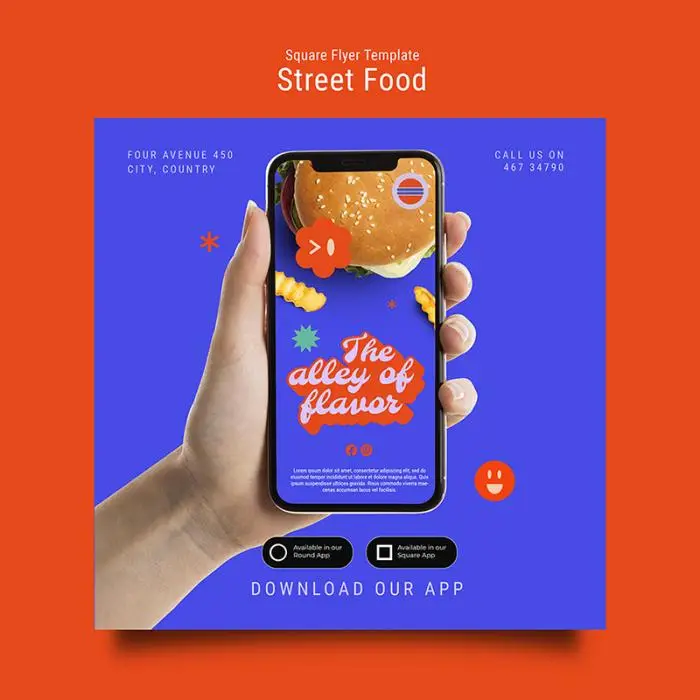 Street food fest square flyer template