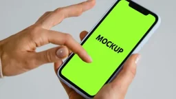 A person is holding a phone with the word hello on it