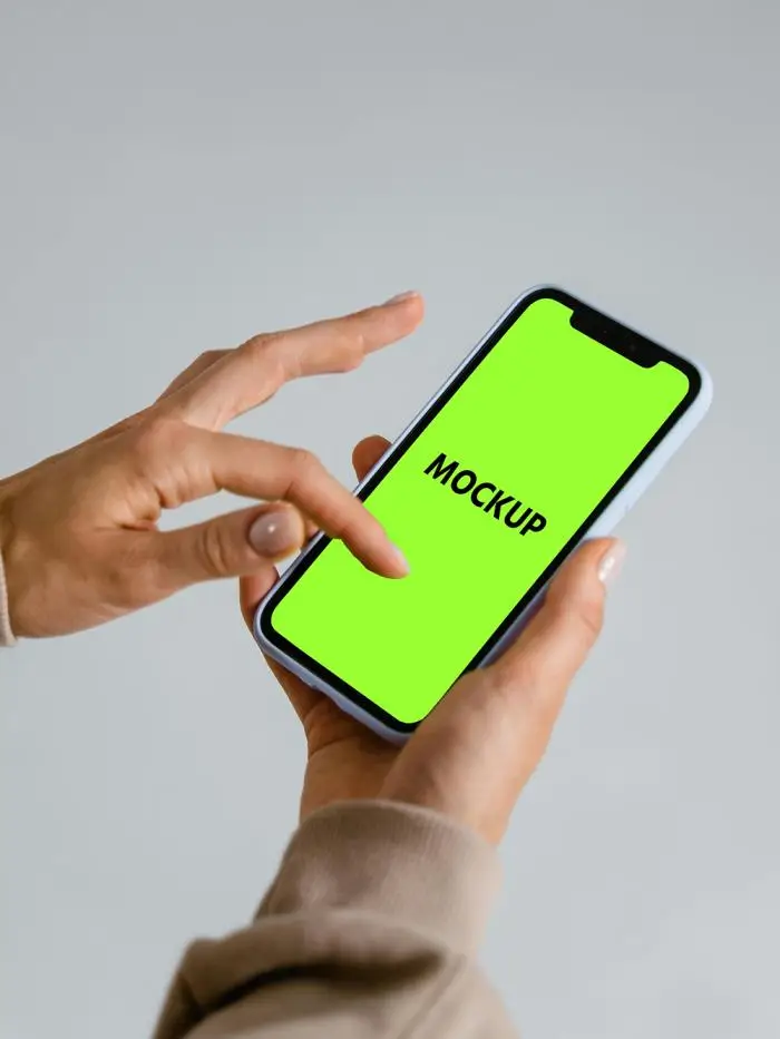 A person is holding a phone with the word hello on it