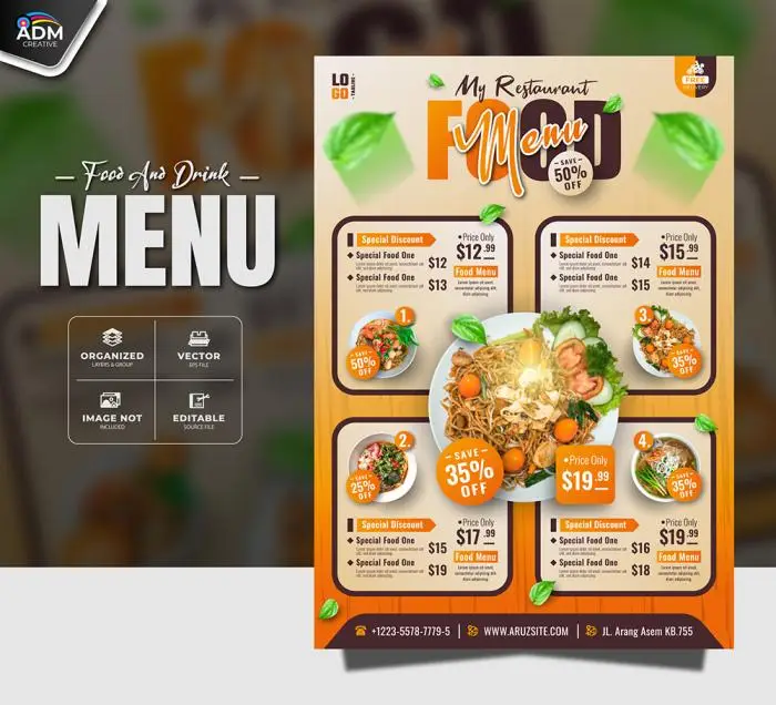 Special food and drink restaurant menu design template