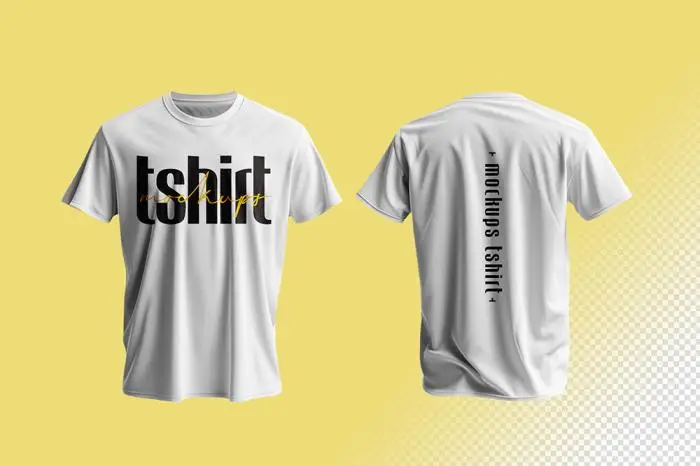 Custom tshirt mockup white front and back yellow background