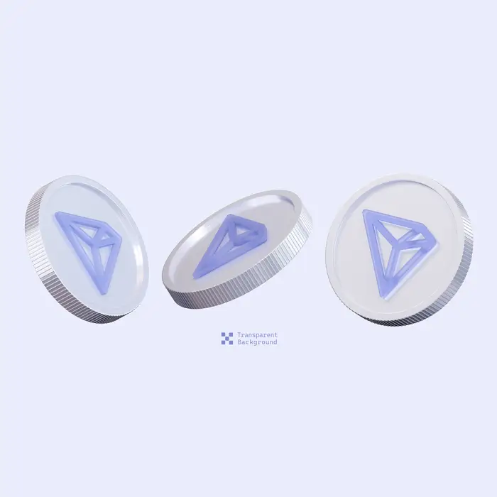 3d silver tron trx coin set with blue glass logo realistic metallic cryptocurrency asset is