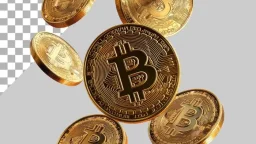 Golden bitcoin coins isolated on a transparent background
