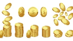 Big set of realistic gold coins with dollar currency sign vector 3d illustration isolated