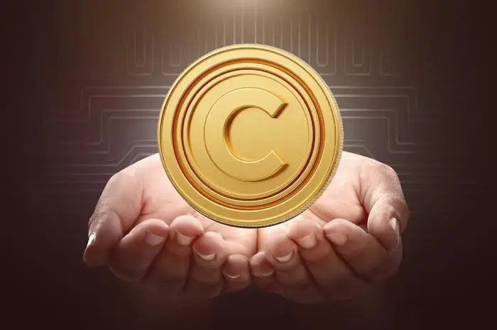 Human hands holding golden CNow