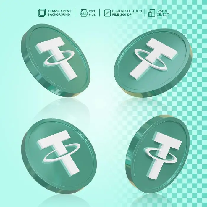 Realistic 3d render token usdt tether coin cryptocurrency