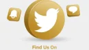 Follow us on twitter social media logos with 3d logo in modern golden frame and notification icons